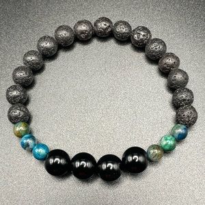 Blue-Green Tigers Eye x Lava Stone x Onyx Bracelet